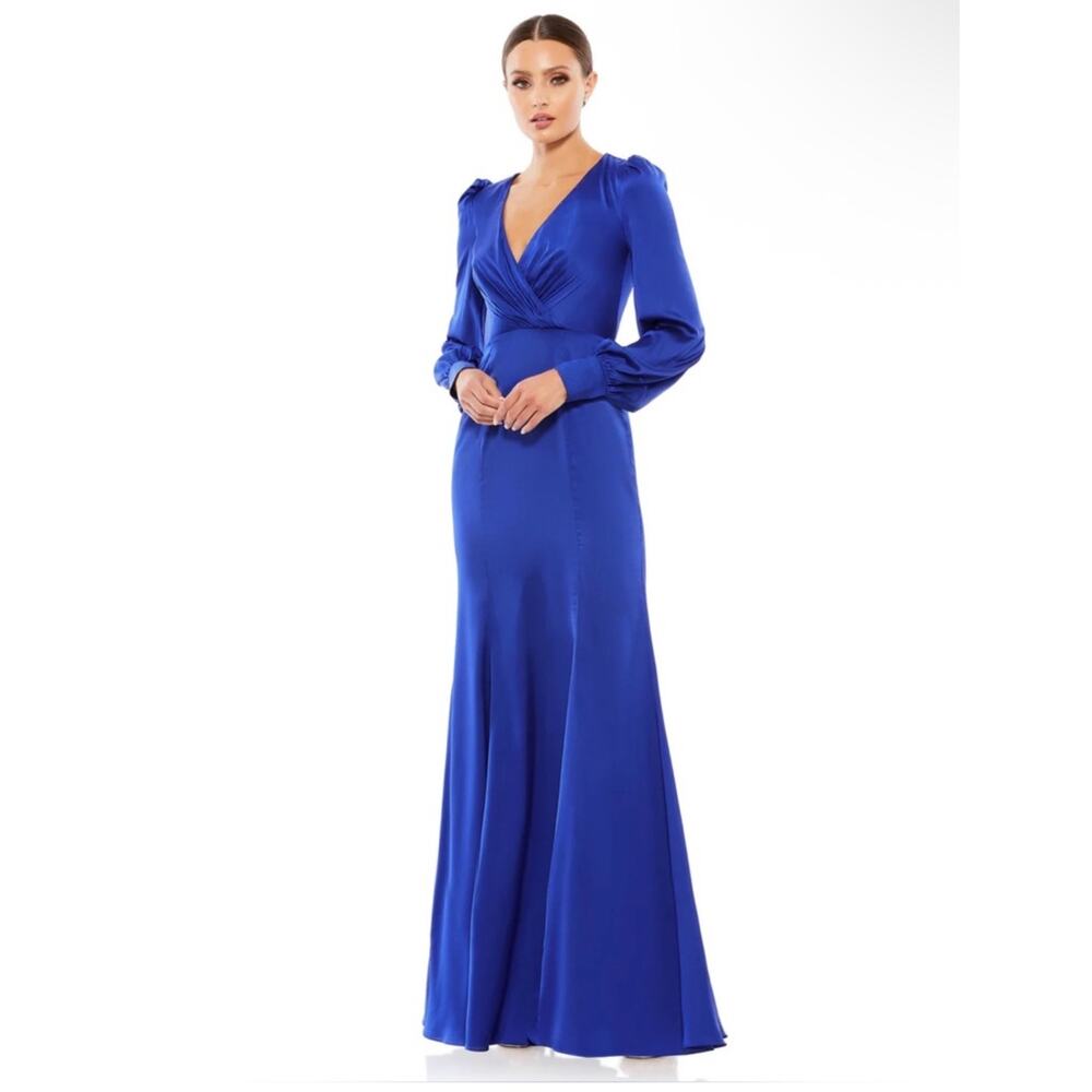 Long Sleeve Formal Satin Dress Satin Fabric Mac Duggal 55635 Sz 4